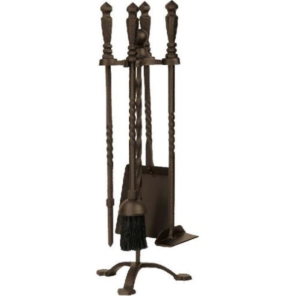 Dagan Wrought Iron Stove Fireplace Tool Set - Twist Style, Bronze - 5 Piece 1105B - main
